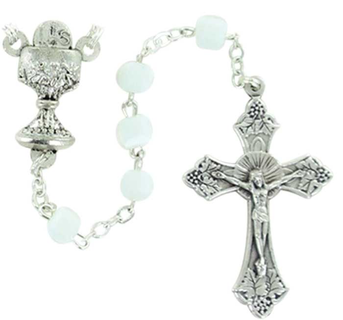 Square White Glass Bead Rosary