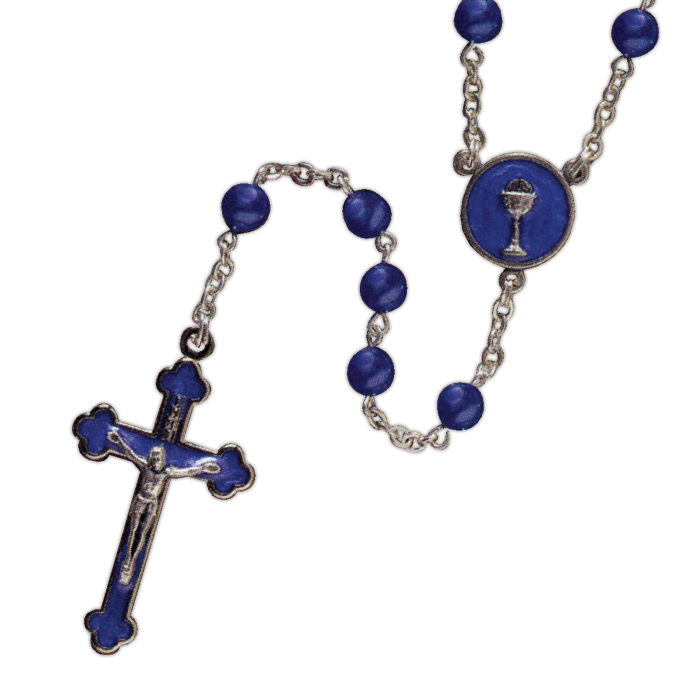 Blue Glass Bead First Communion Rosary