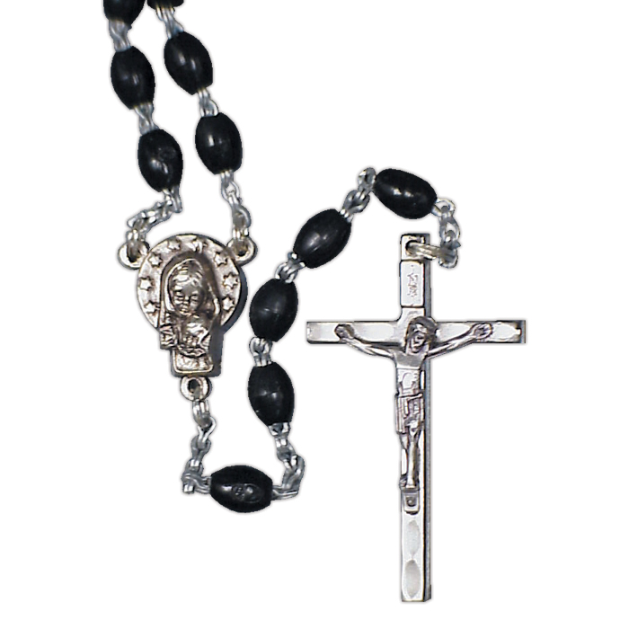 Black Plastic Bead First Communion Rosary