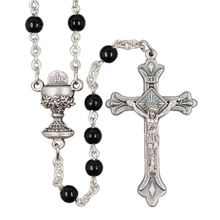 5mm Black Glass Bead First Communion Rosary