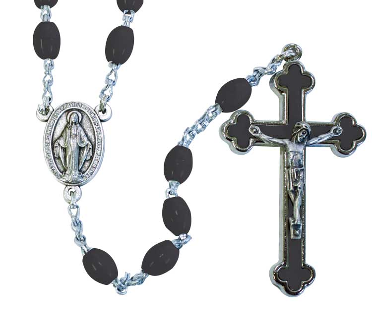 Black Oval Bead Budded Crucifix Rosary