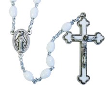 White Oval Bead Budded Crucifix Rosary