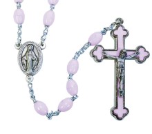 Pink Oval Bead Budded Crucifix Rosary