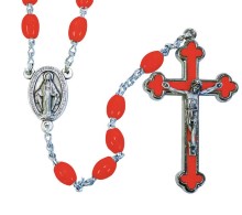 Red Oval Bead Budded Crucifix Rosary