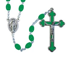 Green Oval Bead Budded Crucifix Rosary