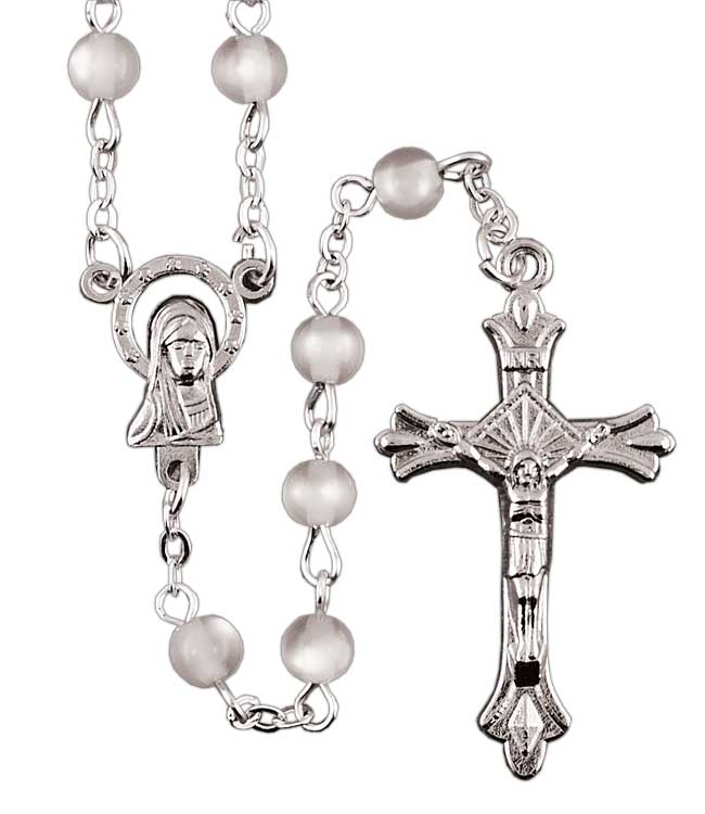 6mm White Cat's Eye Rosary