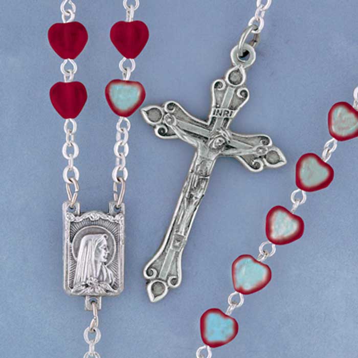 Ruby Heart Bead Rosary