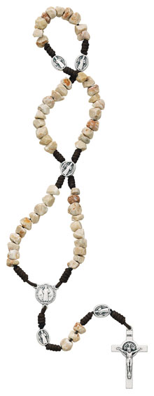 Natural Stone St. Benedict Rosary 15" Long