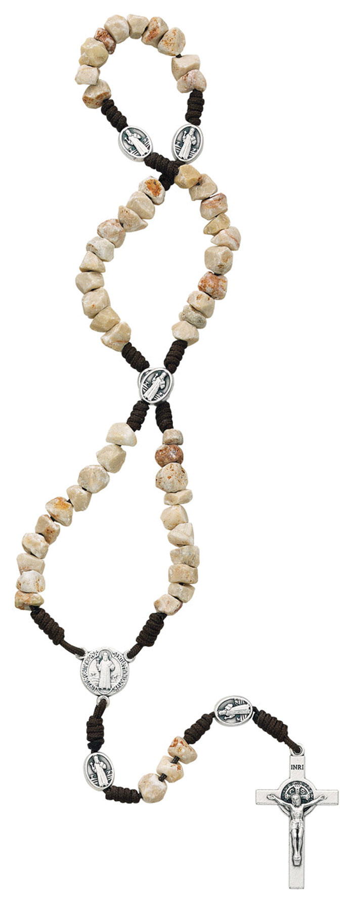 Natural Stone St. Benedict Rosary 15" Long