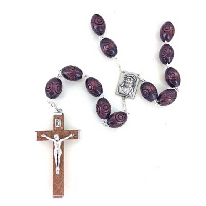 Large Hand Carved Wood Wall Rosary