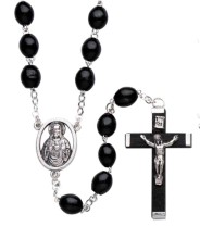 Sacred Heart Black Wood Bead Rosary