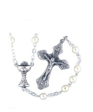 White Glass Pearl First Communion Rosary
