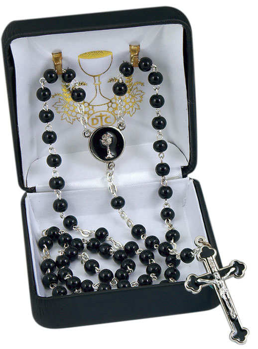 Black Glass First Communion Rosary