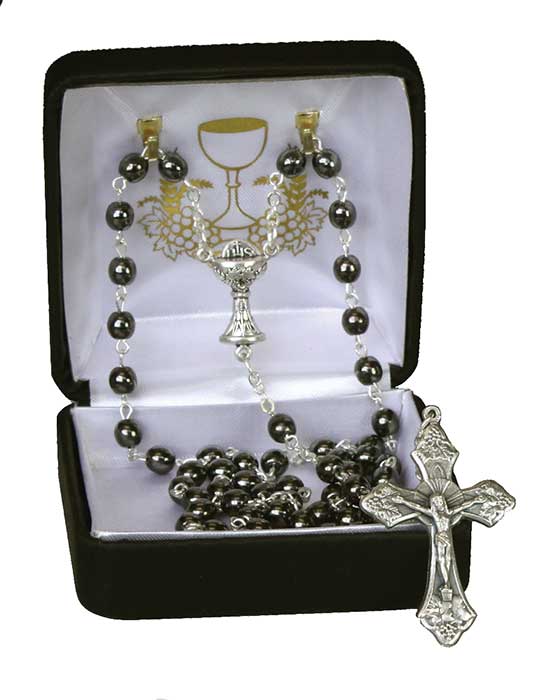 Imitation Hematite Bead First Communion Rosary