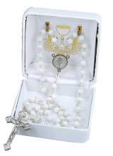 White Cats Eye Bead Rosary