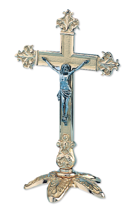 Ornate Budded Bronze Altar Crucifix