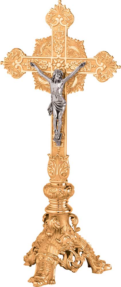 Ornate Sunburst Budded Bronze Altar Cross