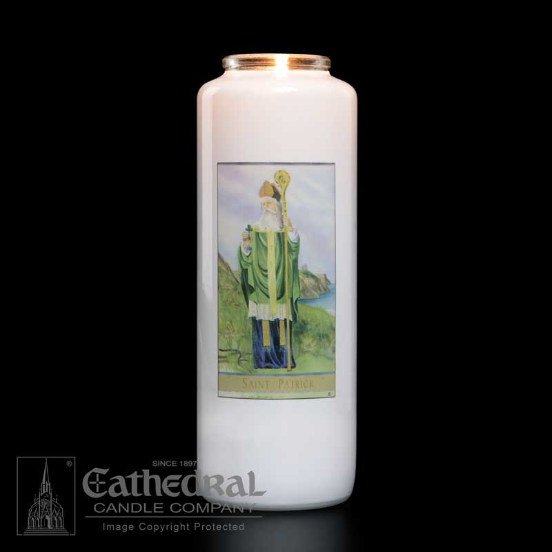 St. Patrick Full Color Glass Bottleneck Candle