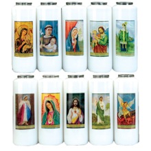 6 Day Glass Color Saint Devotional Candles
