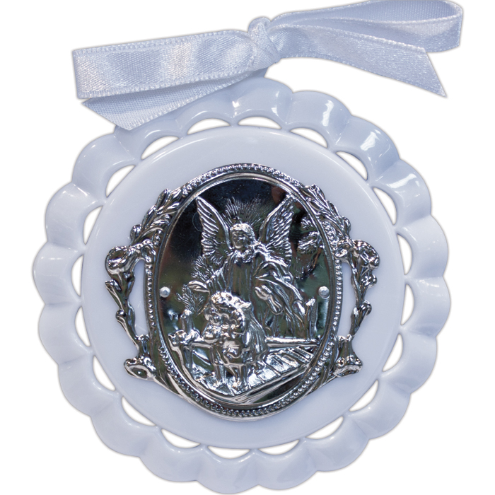 White Guardian Angel Crib Medal