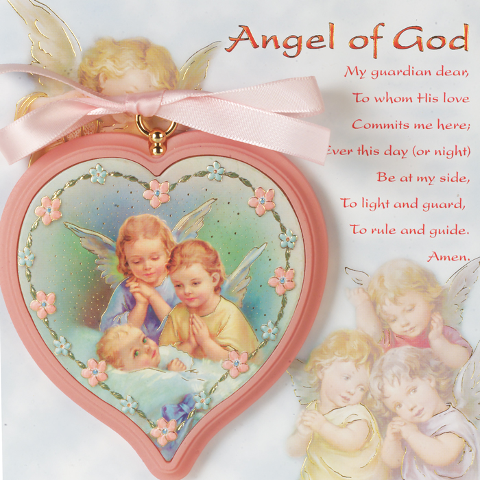 Pink Guardian Angel Crib Medal