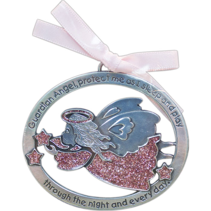 Pink Guardian Angel Crib Medal