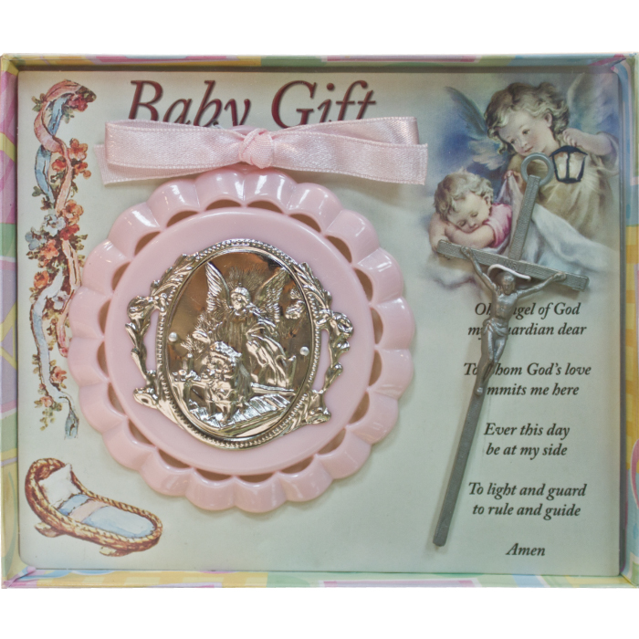 Pink Crib Medal and Cross Set