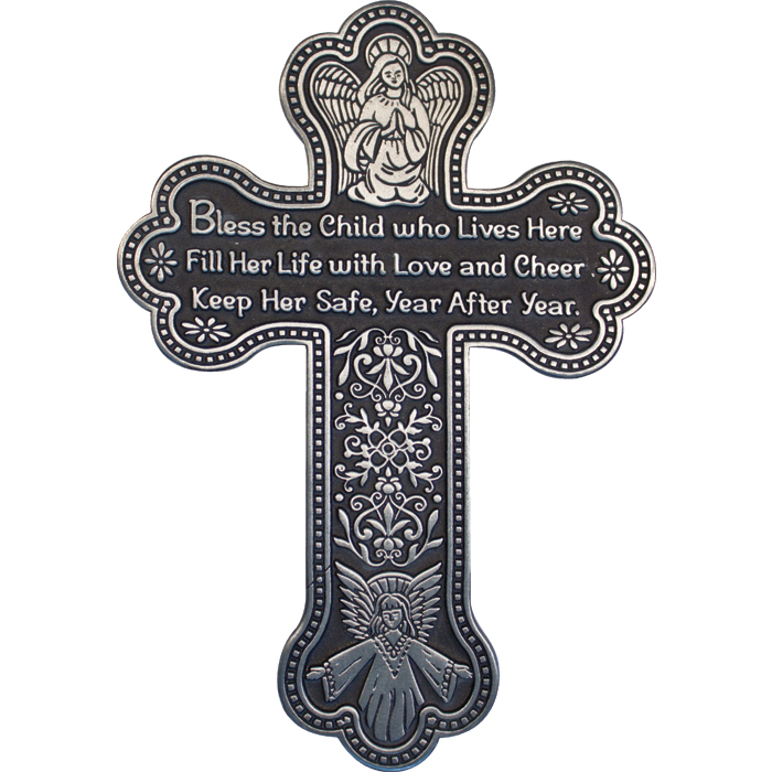 Girl Pewter Baby Prayer Cross