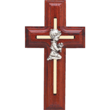Inlayed Brass Wood Kneeling Boy Cross