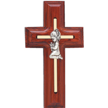Inlayed Brass Wood Kneeling Girl Cross