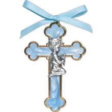 Blue Pearl Enamel Kneeling Boy Cross