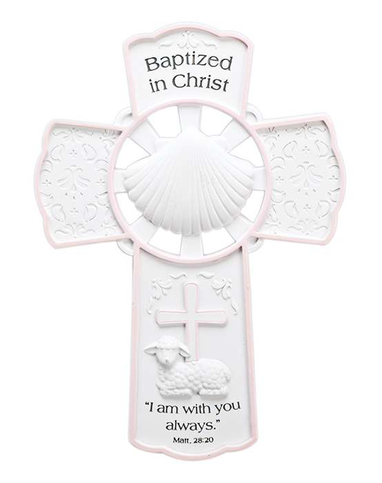 Pink Baptized in Christ Shell Cross
