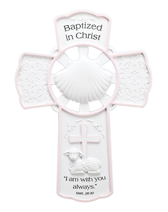 Pink Baptized in Christ Shell Cross