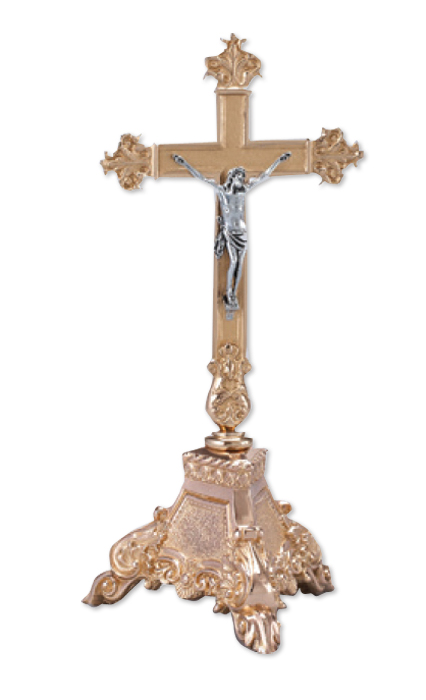 Ornate Budded Bronze Altar Crucifix