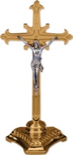Ridged Base Bronze Altar Crucifix