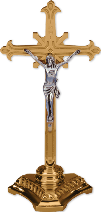 Ridged Base Bronze Altar Crucifix