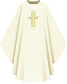 WHITE DUPION CHASUBLE W/CROSS