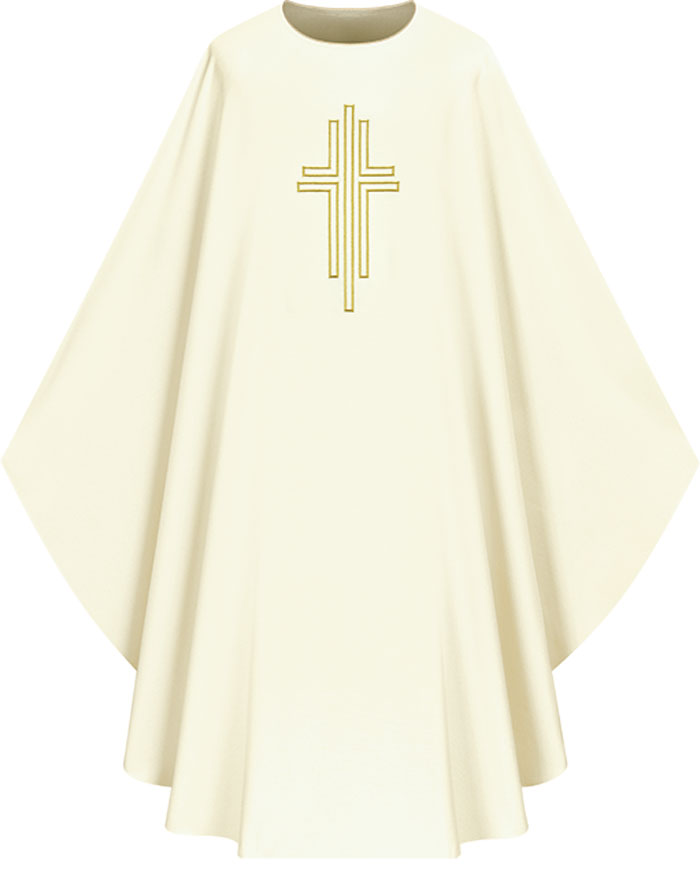 WHITE DUPION CHASUBLE W/CROSS