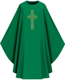 GREEN DUPION CHASUBLE W/CROSS