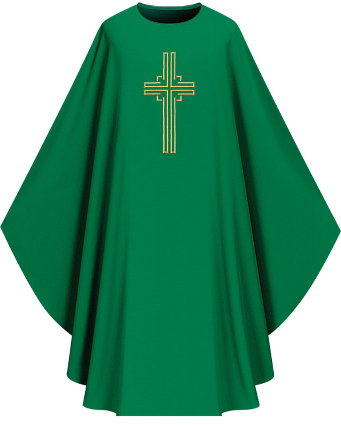 GREEN DUPION CHASUBLE W/CROSS