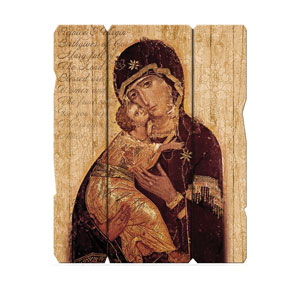 Our Lady of Vladimir Vintage Wooden Plaque with Hanger