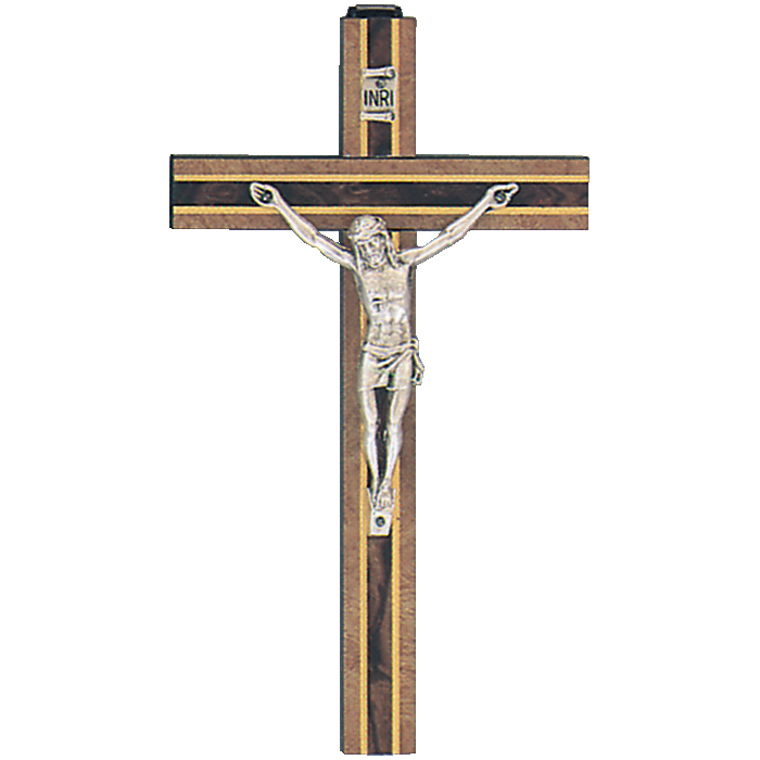 6" Inlaid Burl Wood Italian Crucifix
