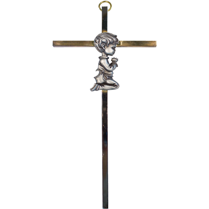 Kneeling Boy Brass Wall Cross