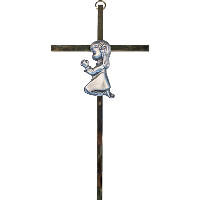 Kneeling Girl Brass Wall Cross