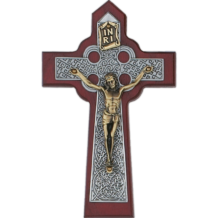 6" Cherry Stained Celtic Crucifix