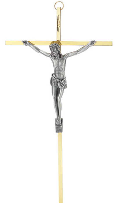 10" Metal Brass Plated Crucifix
