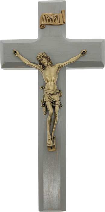 10" Tall Wall Crucifix with Brass Corpus