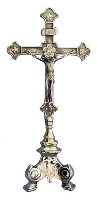 13" Standing Crucifix in Shiny Brass