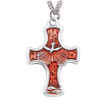 Metal Dove Cross Red Enamel Pendant