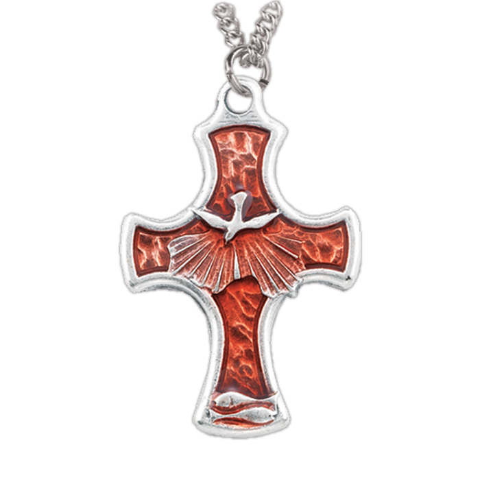 Metal Dove Cross Red Enamel Pendant